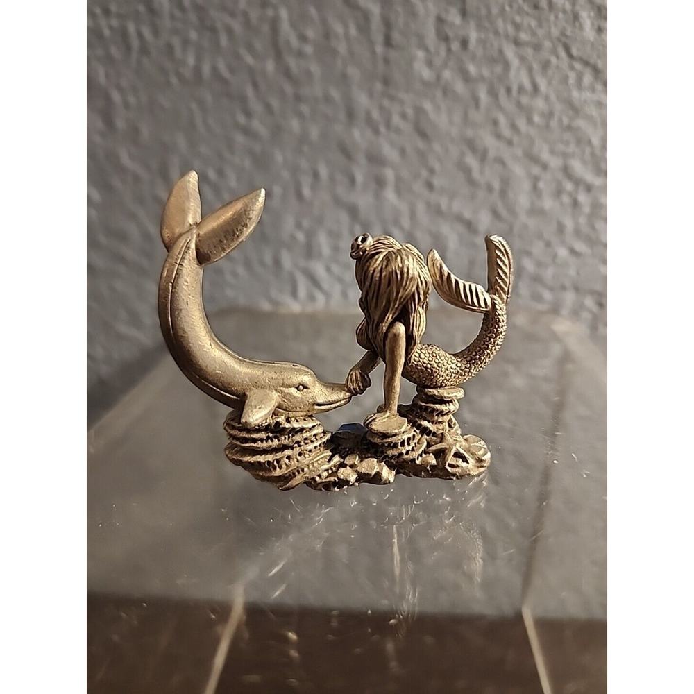 Vintage Pewter Mermaid & Dolphin 2" Tall Figurine‎ - Picture 2 of 3